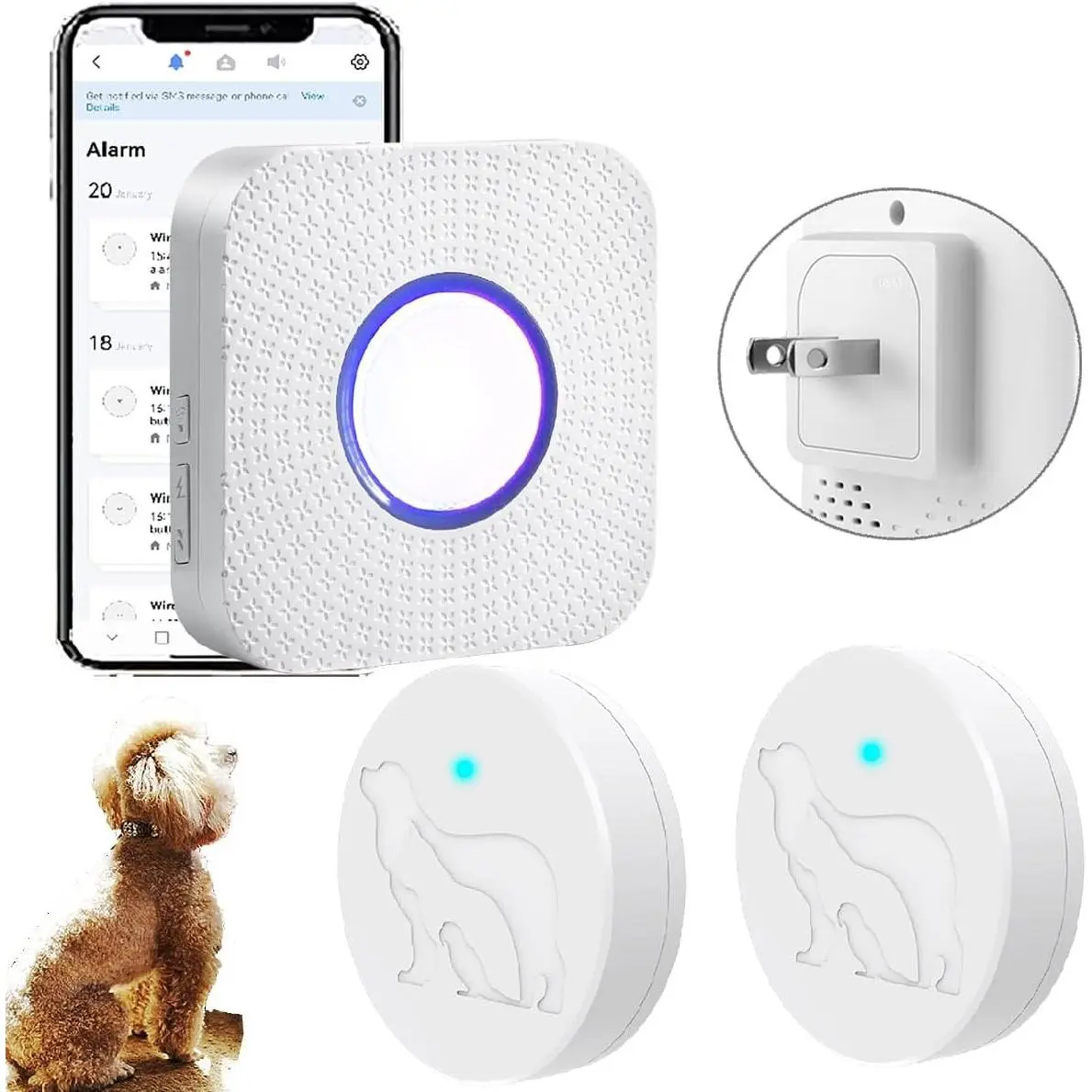 WiFi Enabled Dog Potty Training Door Bell - Smart Wireless Doorbell with Phone App, Waterproof Touch Buttons, Large Range (1 WiFi Receiver, 2 Buttons)