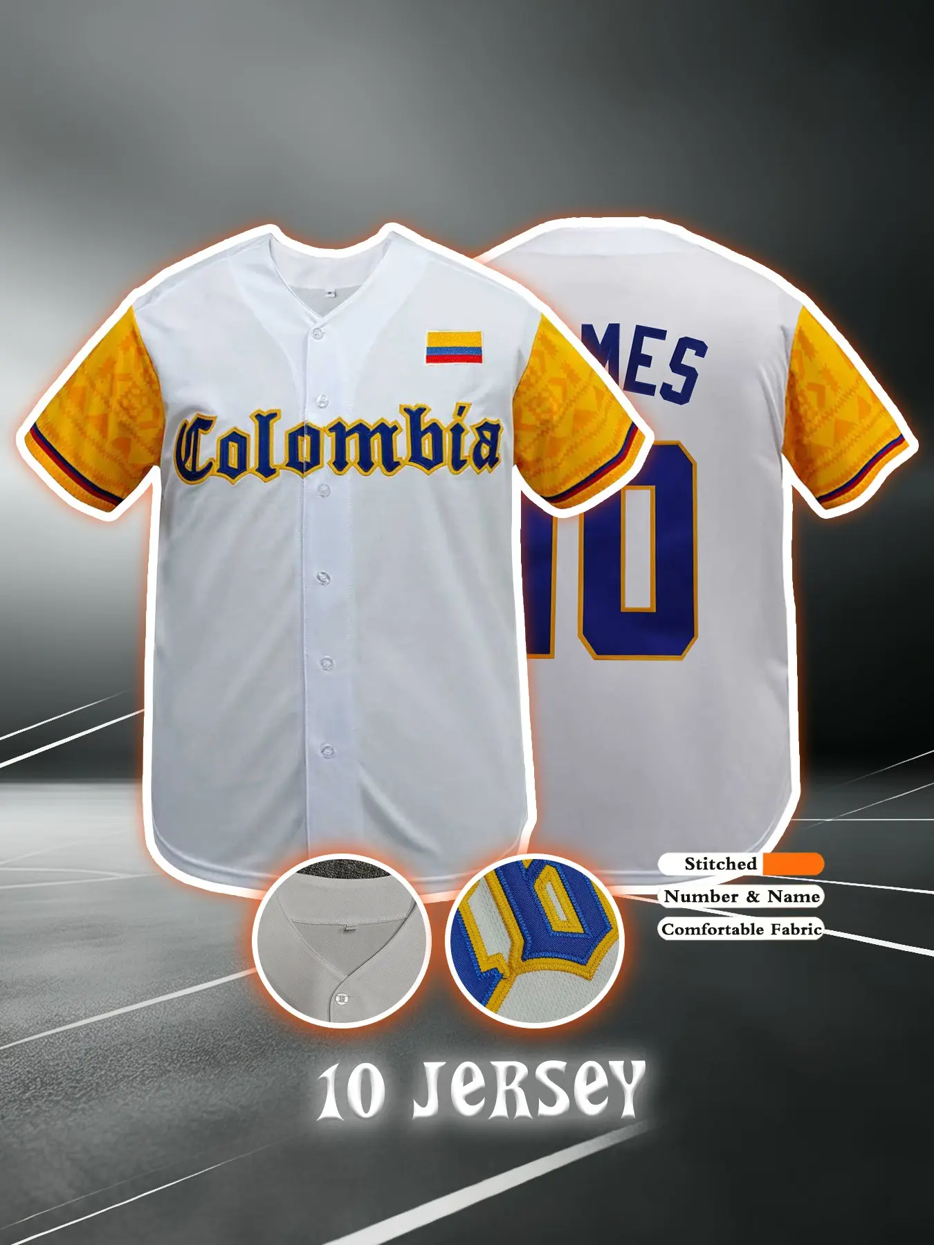Columbia #7 #10  Vintage Baseball Jersey, Flag Embroidery Design, Short Sleeve Breathable Sports Top, Casual Outdoor Wear, Valentine's Gift