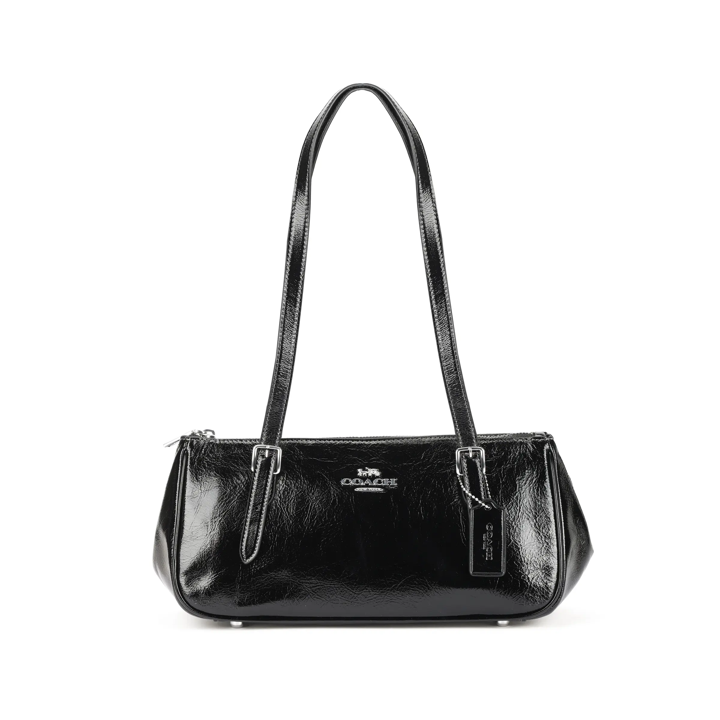 COACH Asher 34 Leather Loaf-Style Shoulder Bag for Women, Large Black Handbag