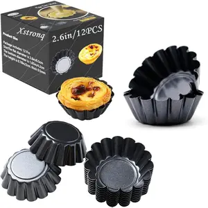 12PCS 2.6inch Mini Carbon Steel Non-Stick Egg Tart Molds Tart Pans for Baking