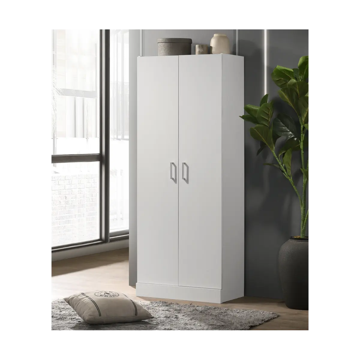 Aobtkel Alessia White 24"W Simplistic Modern Double-Door Storage Cabinet, Single Unit for Storage Organization (On-Site)