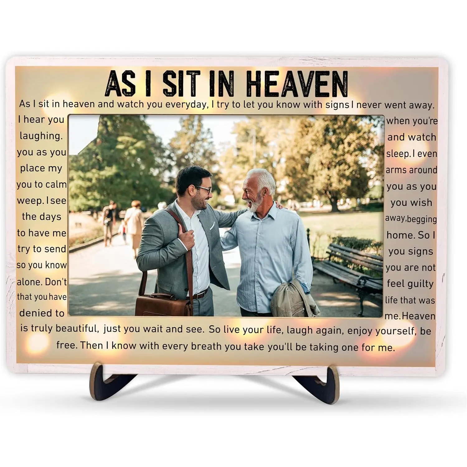 Memorial As I Sit In Heaven Sympathy Wooden Photo Frame With Stand, Bereavement Gifts For Loss Of Loved , In Loving Memory Frame Gifts, Condolences Grief Decorations, A42