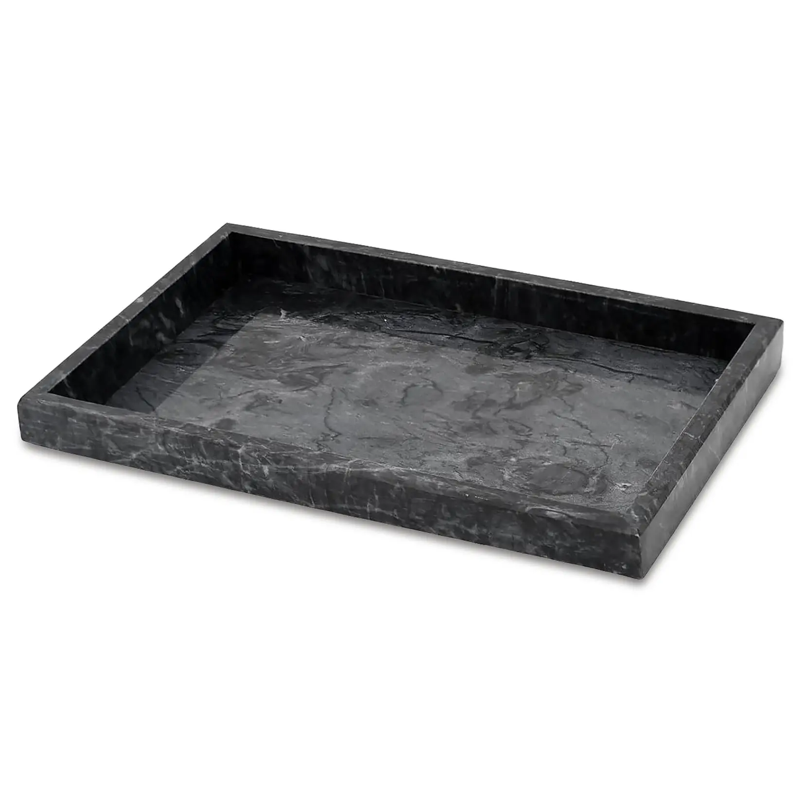 Modern Luxury Ocean Gray Marble Vanity Tray - Large Decorative Stone Organizer for Bathroom Countertop, Perfume, Jewelry, Kitchen - Elegant Home Decor Accessory
