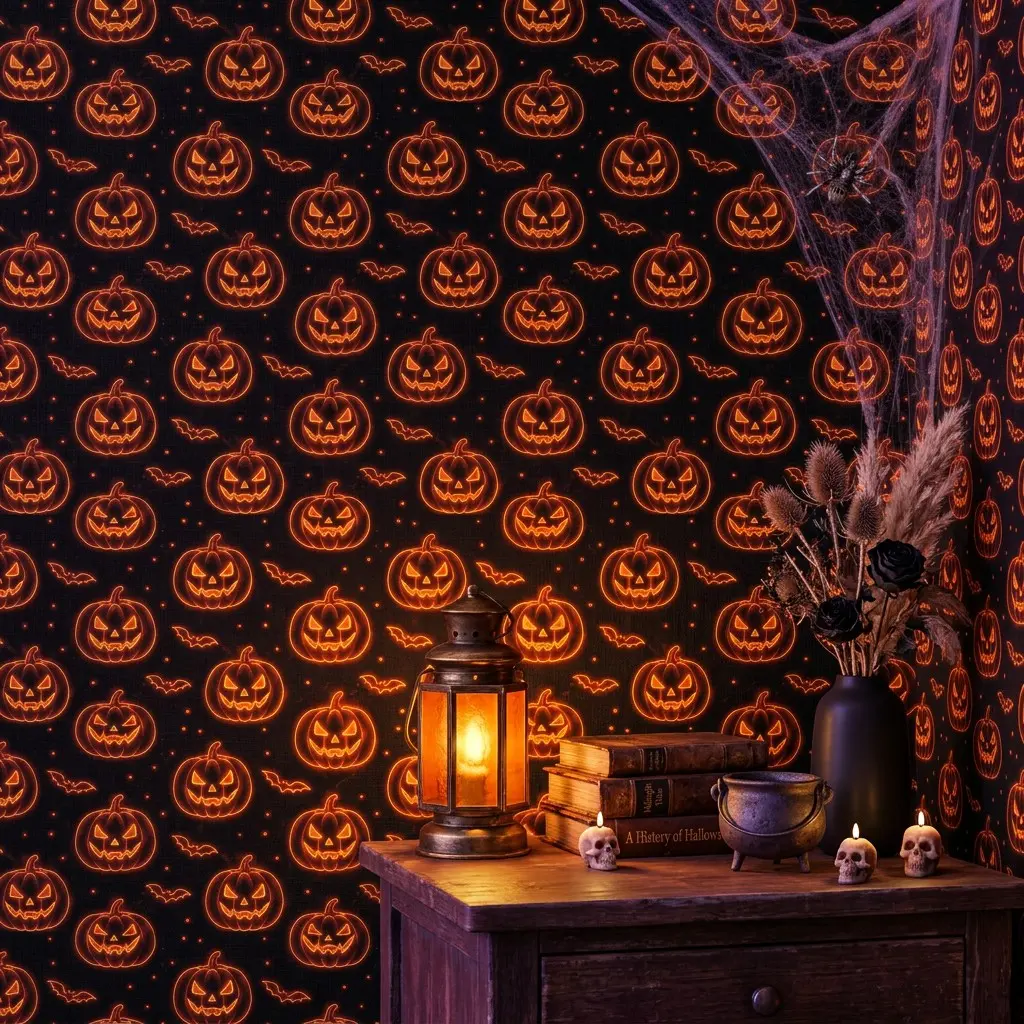 1 Roll Halloween Pumpkin Bat Peel and Stick Wallpaper, 44.5cm/17.5in Wide, Waterproof & Oil-proof Self-Adhesive DIY Decor for Party Background, Waterproof Decorative Wallpaper