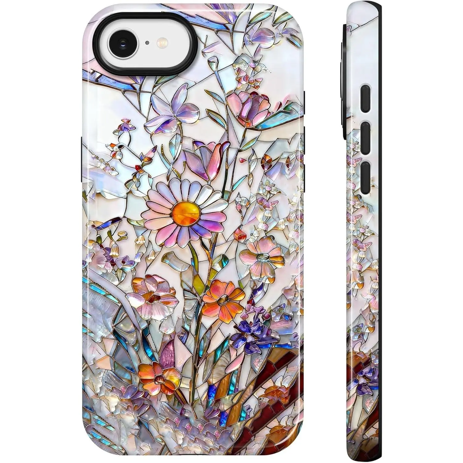 [Magnetic Compatible]Lumen for iPhone 16e & iPhone 17e Case, Compatible with Magsafe, Hard Shell Cover with Camera Protection for Women Girls - Colorful Wildflower Summer Bouquet Stained Glass Pastel Pressed Flower Gift iPhone 17 16 15 14 13 12 Pro Max