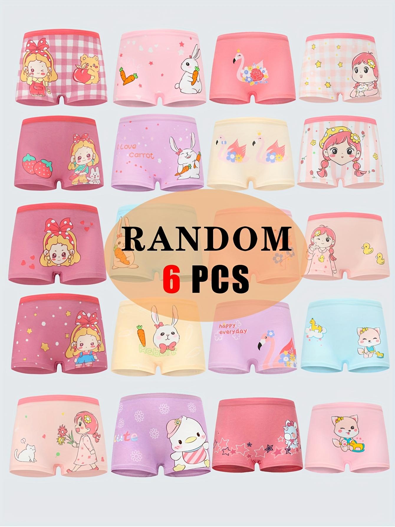 Random 6pcs/Pack Girls Boxer Panty Cartoon Pattern Soft Breathable Elastic Girls Shorts Pink Cute