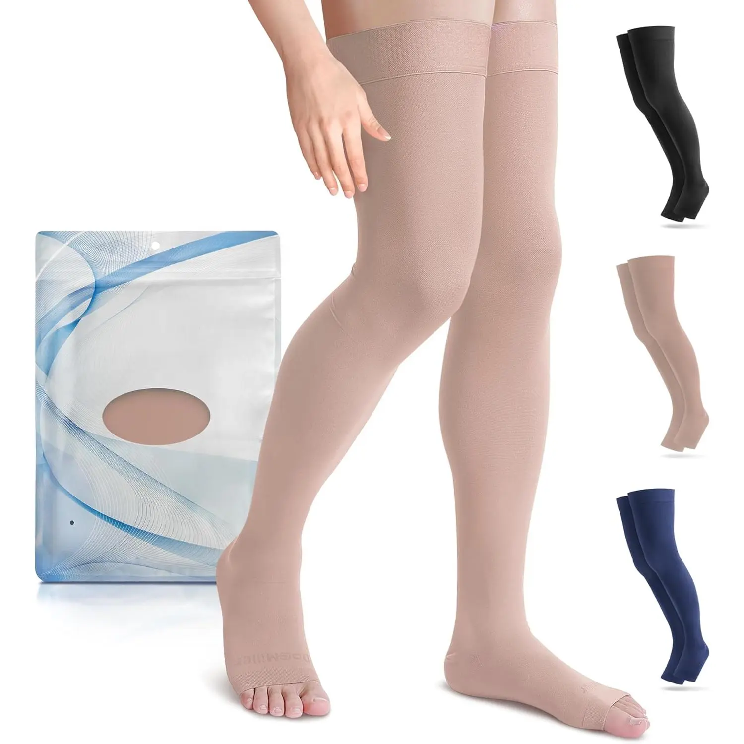 Maternity 15-20mmHg Open Toe Thigh High Compression Stockings for Varicose Veins Support, Adults, All Seasons, No Warning Applicable, Yes for Pregnancy Use