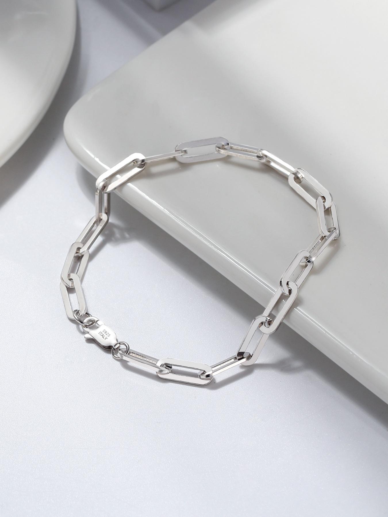925 Sterling Silver Simple Paperclip Chain Bracelet, Fashionable Jewelry for Women & Men, Trendy All-match & Exquisite Jewelry for Birthday Gift, High Quality Bracelet