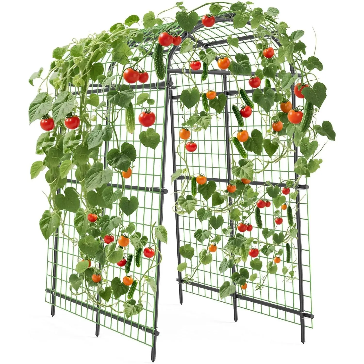 7.5FT Metal Vertical Garden Trellis Arch Decorative Arbor, Heavy-Duty PE Rustproof Structure (72.05in L x 45.28in W x 90.55in H) with Netting, Ground Spikes, Adjustable Width for Climbing Roses, Vines, Garden Entryway, Event Backdrop