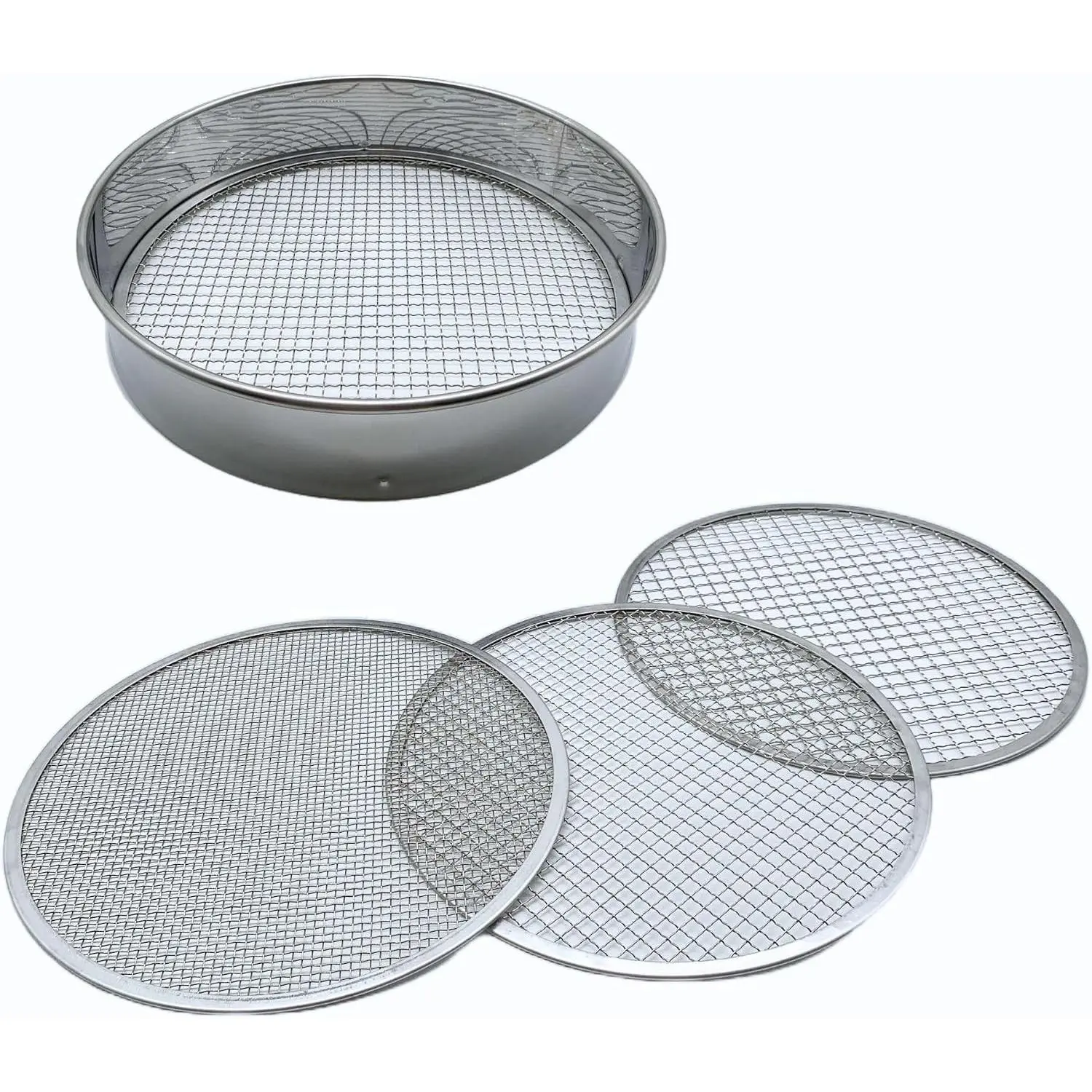 Soil Sifter Set with 3 Sieve Meshes for Rock and Sand - Stainless Steel