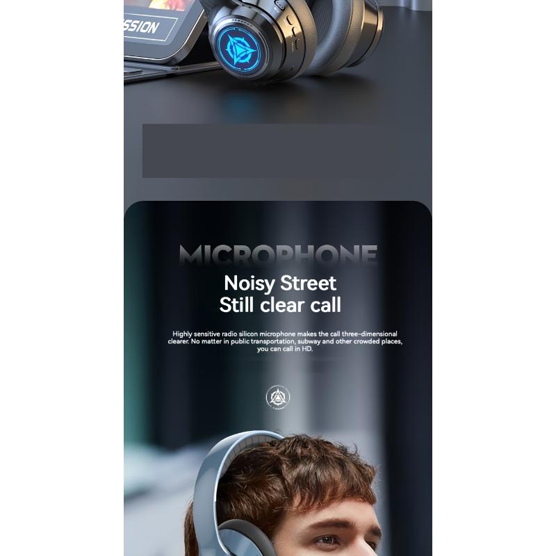 Extra-long Standby 200 Hours Gaming Headset, With LED Lights, Wireless 5.0 Chip, 99D Surround Sound, Noise-cancelling Voice, Push Button Volume Control, Type-C Plug, Rechargeable Lithium Polymer Battery, Mobile Phone Compatible, Video Game