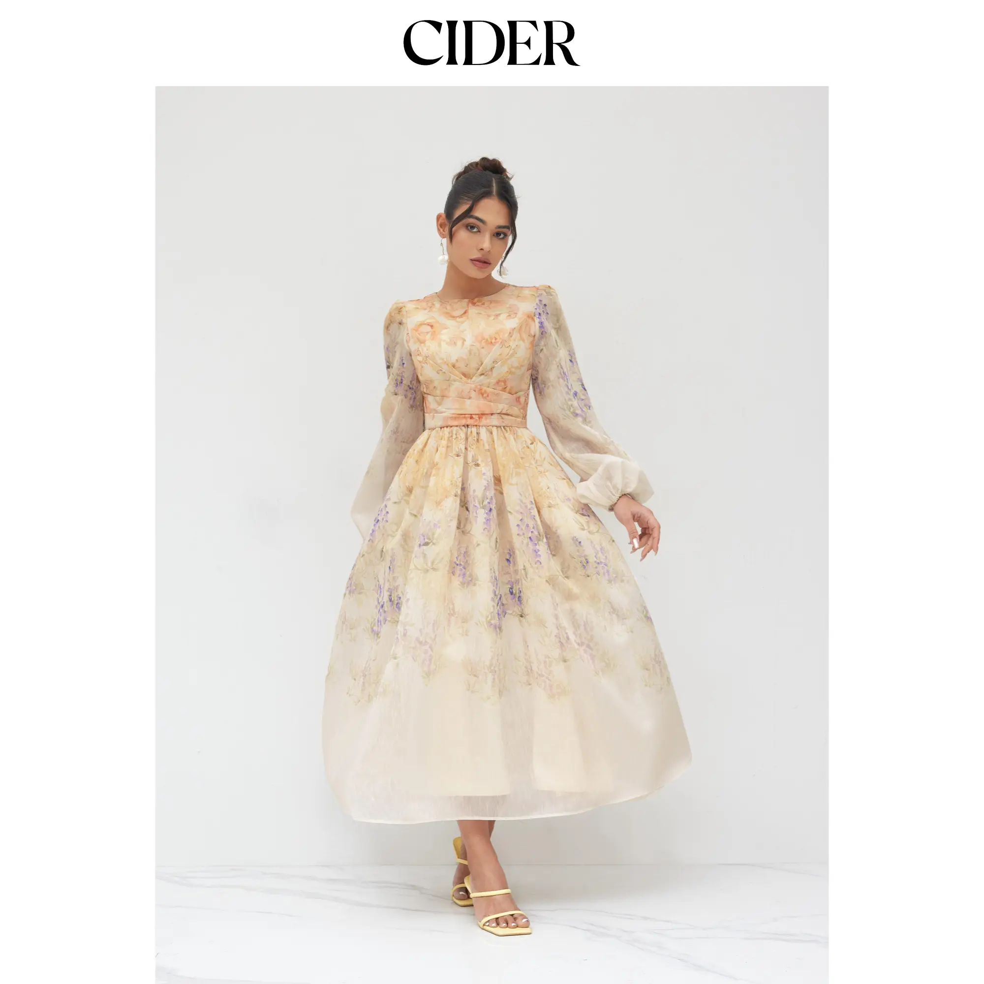 cider cotton dress Cotton-blend Sculptural U-neckline Ruffled Lace Up Flared Maxi Dress by  CIDER