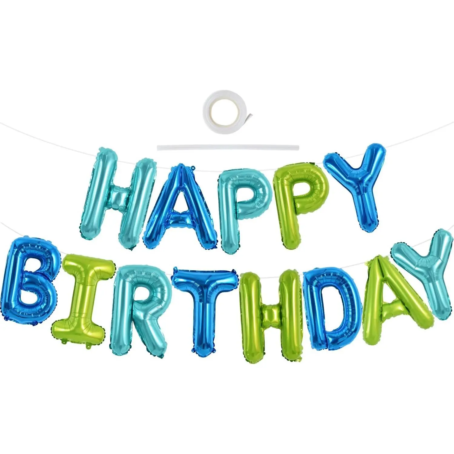Blue Green Happy Birthday Balloons Banner 16 Inch Mylar Foil Letters Birthday Sign Bunting Reusable for Girls Boys Kids & Adults Birthday Decorations and Party Supplies