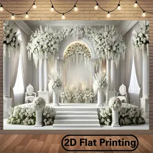 Elegant White Floral Arch Backdrop Wedding Backdrop Minimal Floral Background Cloth Elegant Tapestry Wall Hanging Photography Background Polyester Fiber Wedding Holiday Garden Event Studio Party Decor Studio Prop Ceremony Wall