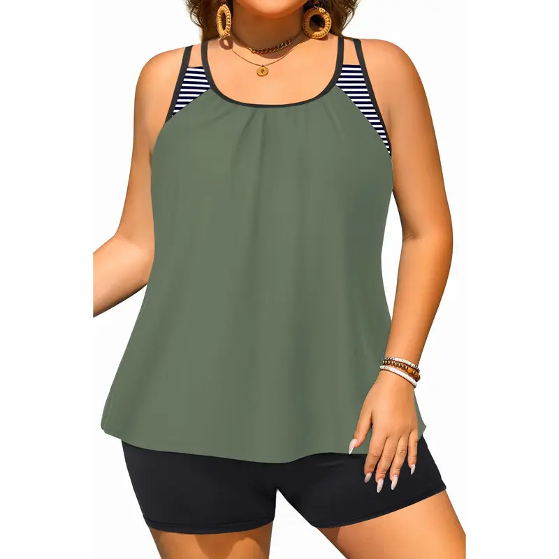 Tempt Me Women Plus Size Tankini Swimsuits - Two Piece Tummy Control Bathing Suits with Shorts Swimwear