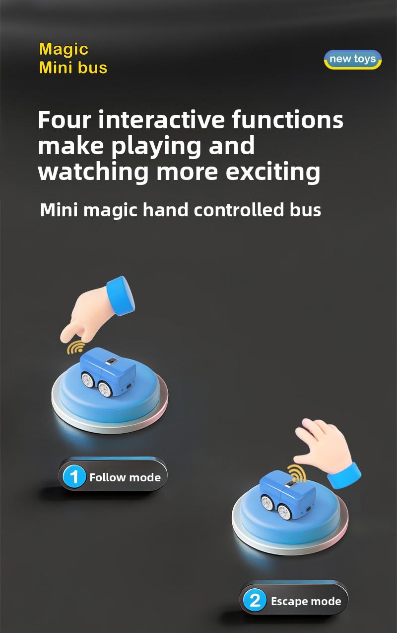 Magic Gesture Control Mini Bus Toy Smart Obstacle Avoidance RC Car Hand Sensor Follow Toy Kids Interactive Desk Toy Mini Remote Control Car LED Face Expression Cute Robot Car Gift for Boys Girls Birthday Easter Gift