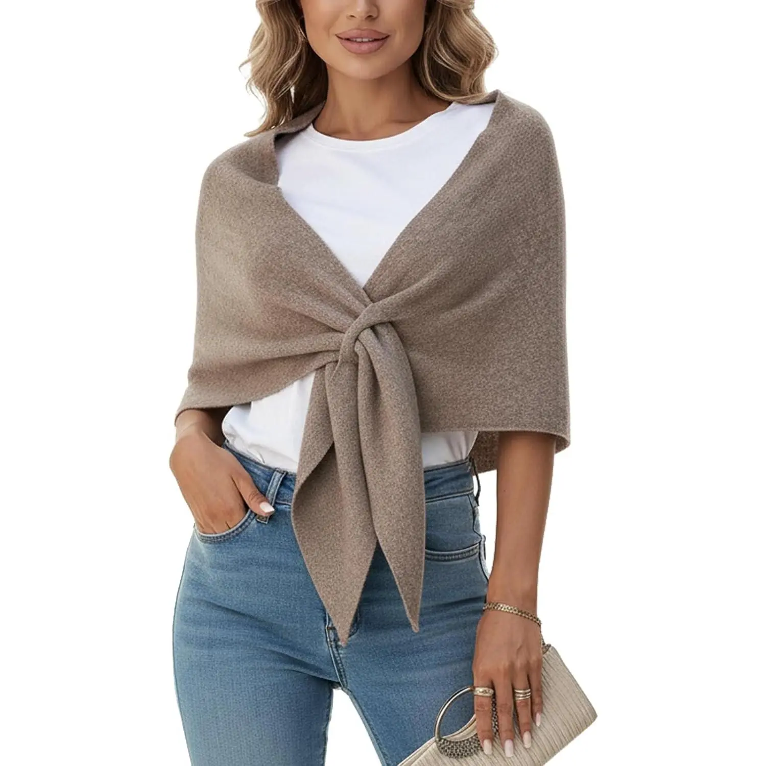 Shawl Wraps Women Pashmina Cardigan Triangle Cape Knit Shoulder Top Sweater Scarf for Fall Winter