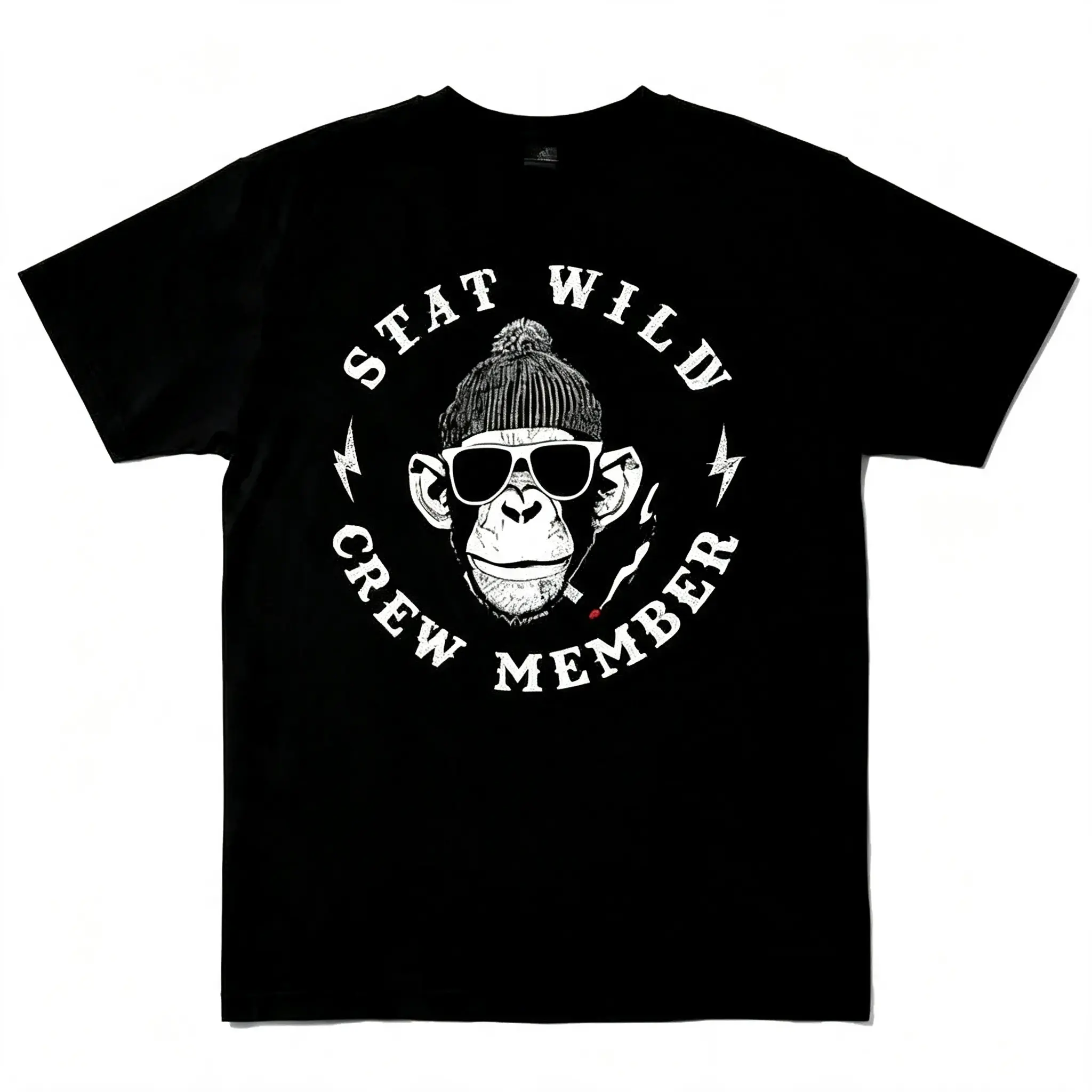 Unisex Smoking Gorilla Graphic Crew Neck T-Shirt - Y2K Cotton Streetwear, Shit Show Crew Member Humor, 4-Season Comfort, Regular Fit, Casual Short-Sleeve Sports Top, Holiday Gift Idea