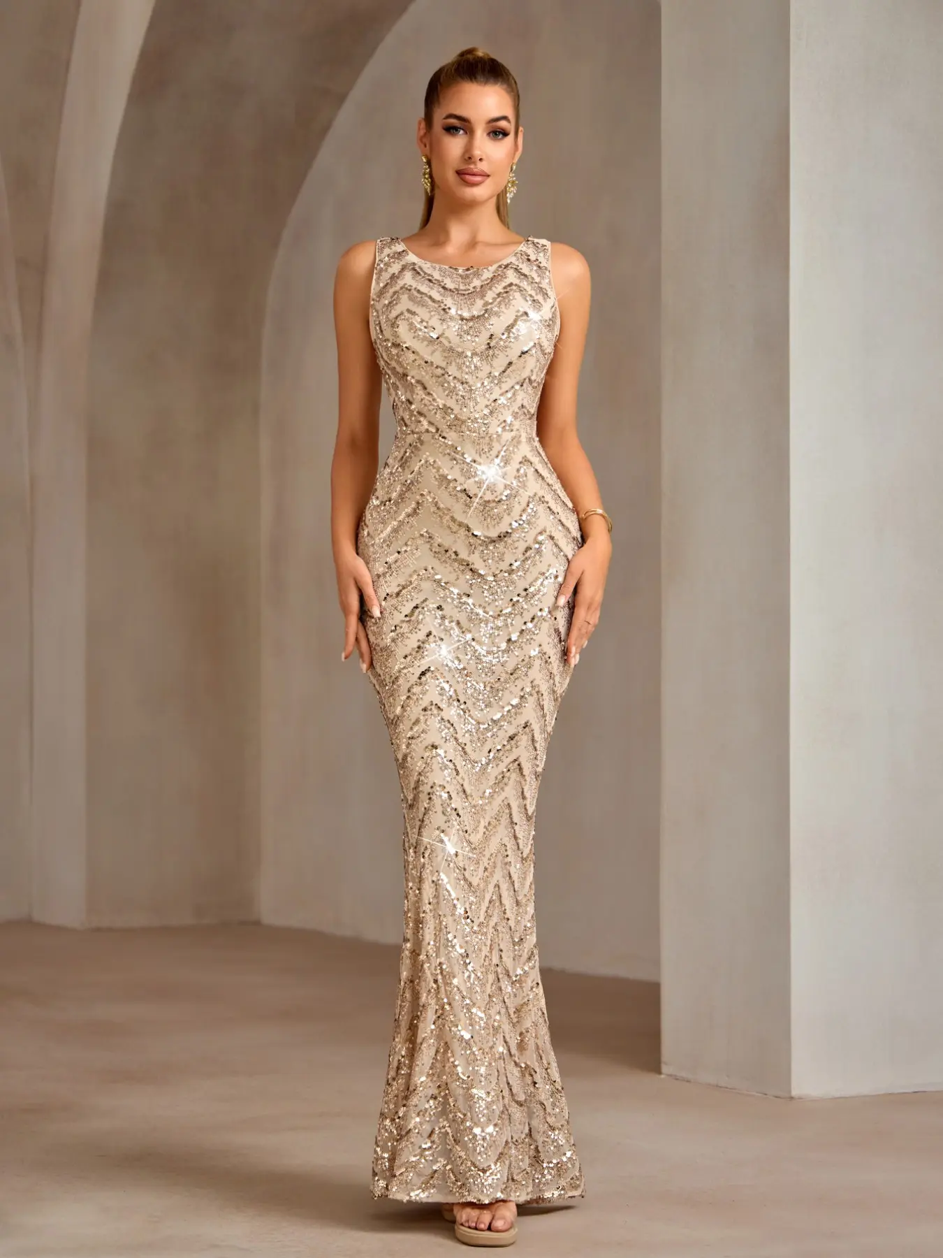 Elegant Sequined Backless Mermaid Dress, Long Formal Gown for Weddings, Graduations, Parties, Christmas, Halloween, Valentine's Day