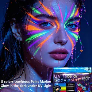 Flysea 8/10/12/16/18pcs High Performance Color Art Marker, Temporary Tattoo Pen, Glow in Dark Under UV Light, Skin Painting, Body Doodling, Easy to Wash, Cosplay, Halloween, Birthday,Smooth writing Vivid Neon Color,with UV light shinning in the dark
