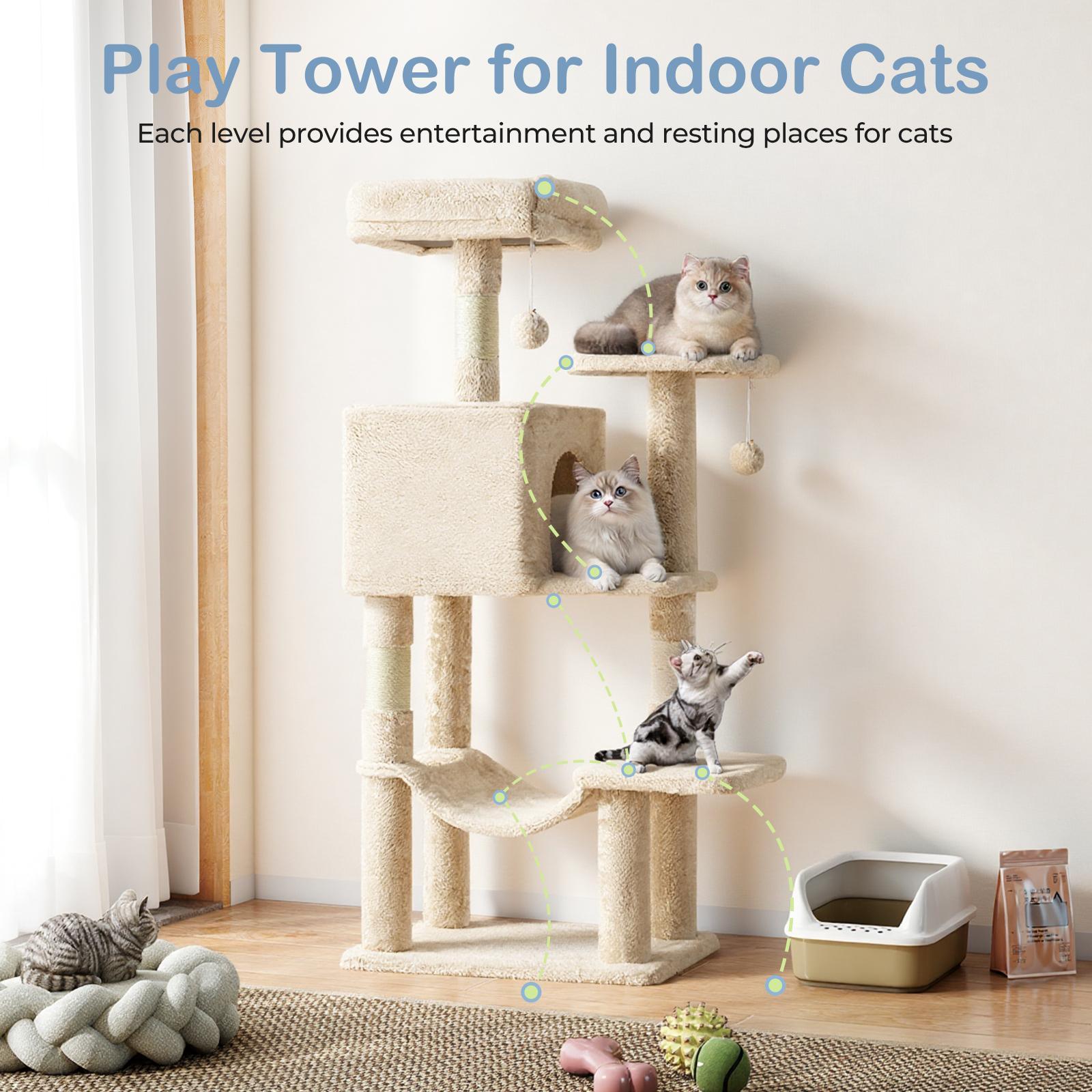 44 Inch Indoor Cat Tree, Cat Tower - Multi-Level Cat Condo Cat Furniture with Scratching Post, Hammock, Cave, Anti-Tilt Stable House Condo Pet Playhouse, Easy to Assemble, Perfect Gift for Indoor Kittens And Cats, Pet Home