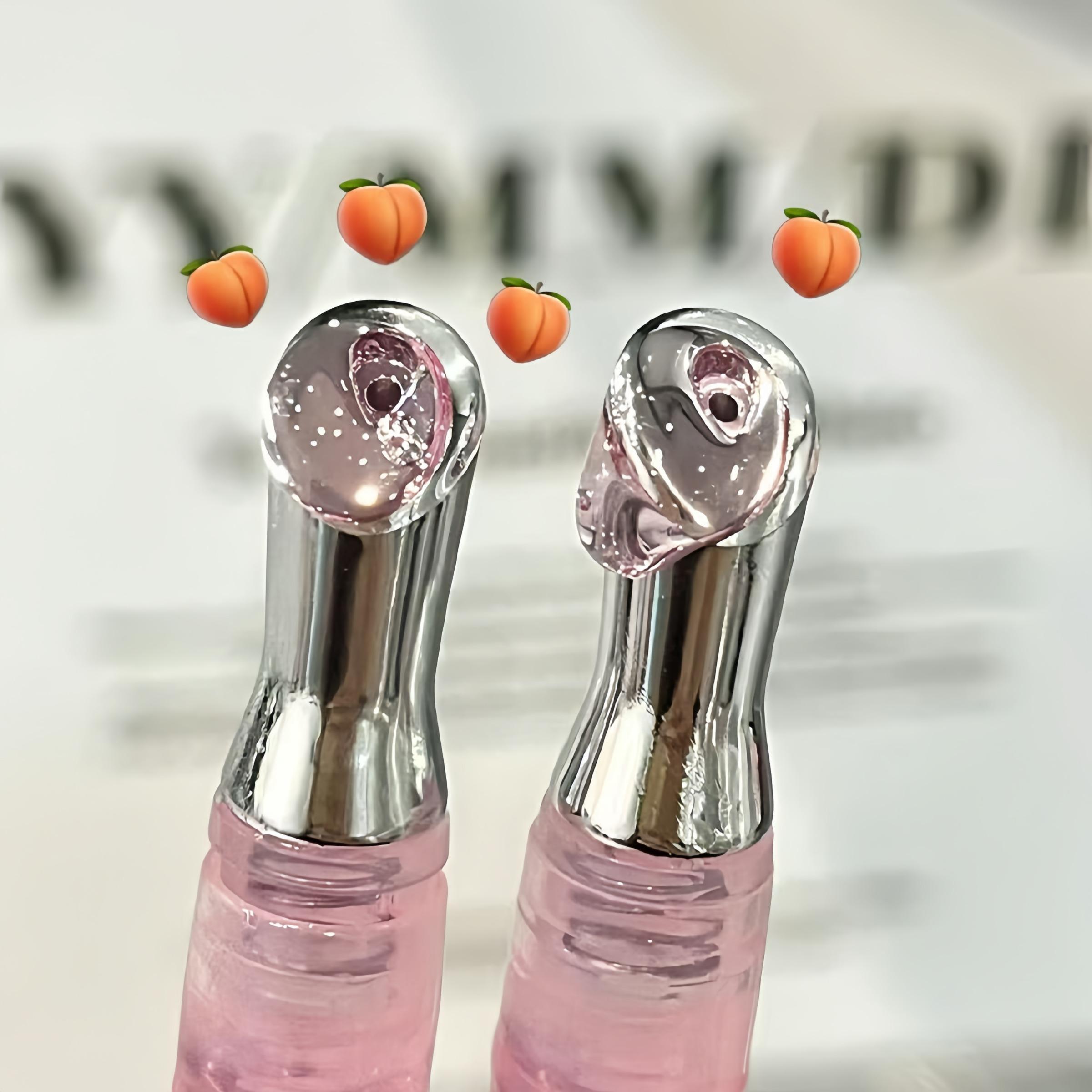 Peach Flavor Hydrating Lip Oil Balm & Lip Gloss Stick, Long-Lasting Moisturizing Care, Bright Radiant Glossy Shine, Reduces Dryness & Wrinkles, No Alcohol/Aerosol