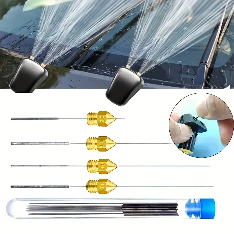 10-Piece Stainless Steel Cleaning Nozzle Tool Kit – for Car Windshield Washer Nozzles, 3D Printer Nozzles, Gas Stove Burners, and Showerheads (Includes Cleaning Needles and Brushes)