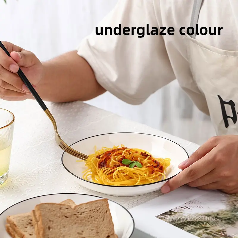 4-Piece Ceramic Dinnerware Set, Edge Pure Cabbage Plates, Pasta Dishes, Sushi Plates, Microwave Safe, Kitchen Essentials