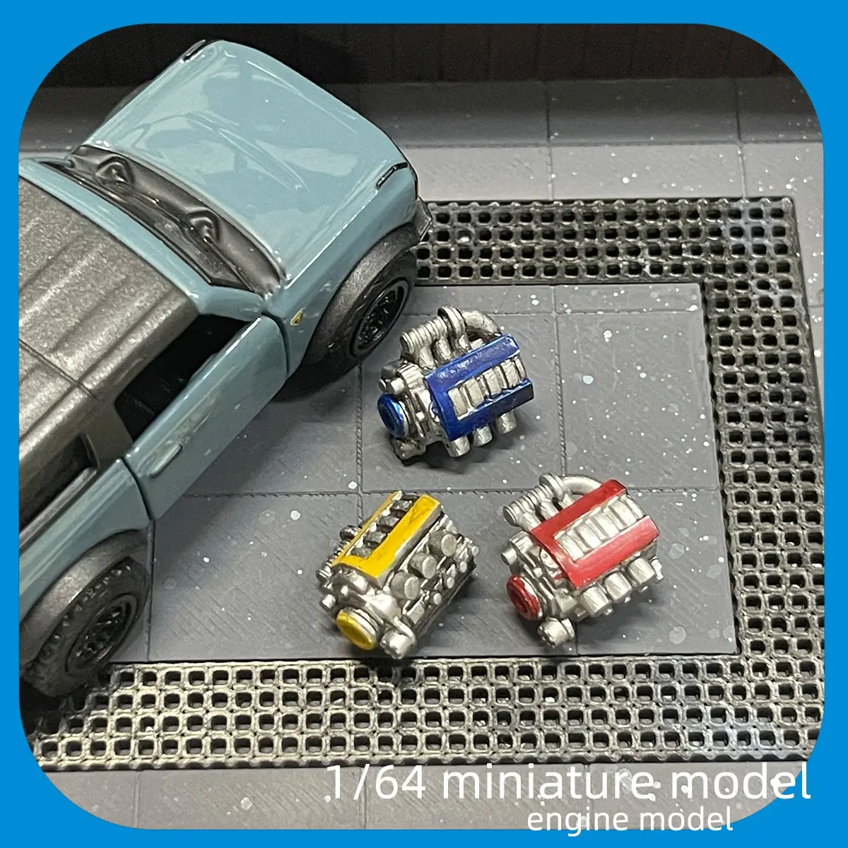 Detailed Scene 1: 1:64 Scale Micro Model Repair Shop, Mini Engine Display, Car Model Scene, Vintage Setup, Figurines & Miniatures, Collector Model Car