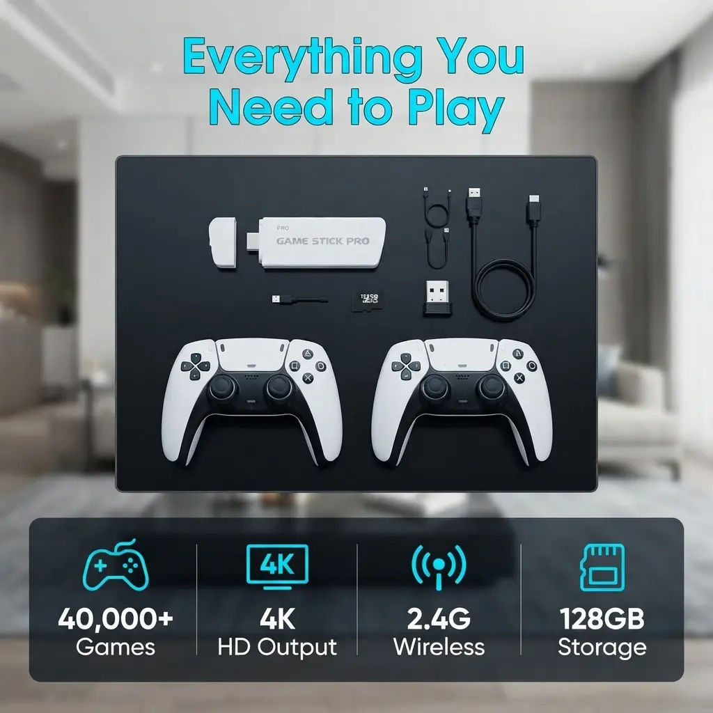 Retro Video Game Console with 19 Emulators, 2 Wireless Ctrl, HD Video Output, Preloaded Classic Games, Portable Stick & Cable & Button Gaming Gadget - Not PS2/N64/Gamecube Compatible, Ideal Father's Day Gift for Dads