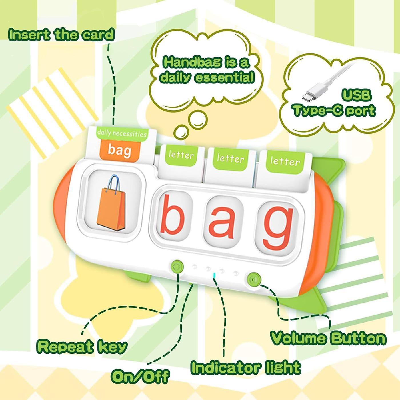 Spell & Math Talking Flash Cards for Kids 3-6, Interactive Spelling Toys with ABC Alphabet & Math Games, Travel Educational Toys, Vocabulary Flashcards
