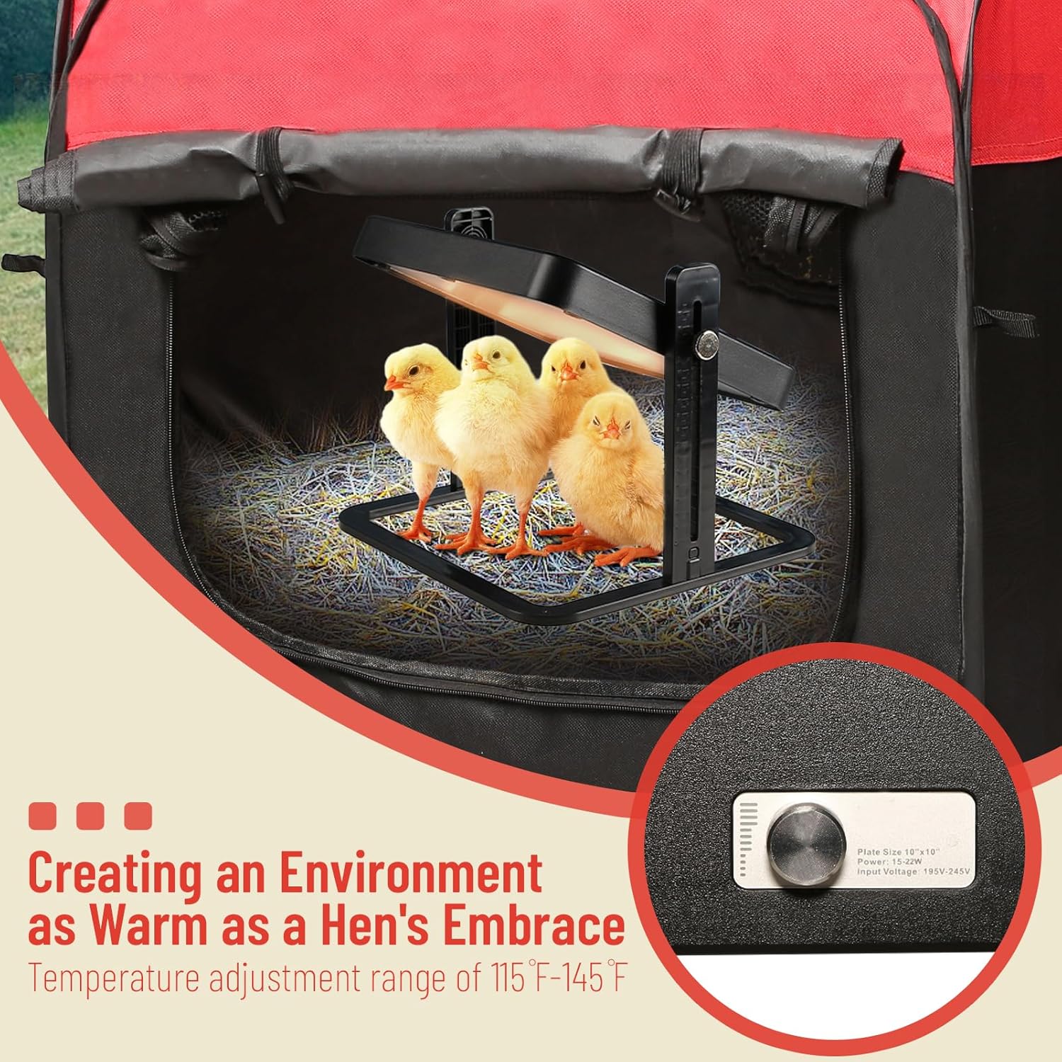 Brooder Box for Chick Starter Kit - 2025 Upgrade Dual Door Chicken Brooder Pen/Playpen/Tent with 10*10 in Brooder Heating Plate,Nesting Pad,Chicks Feeder&Waterer,Chick Perch Up to 15 Chicks,Duck,Quail