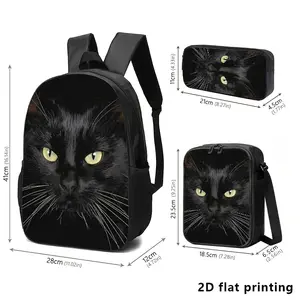 A of Black Cat-Themed Backpacks, Shoulder Bags, And Storage Bags in 1pc, 2pcs, Or 3pcs Options, Featuring a Realistic Print of a Black Cat'S Face with Vivid Yellow Eye Details, Perfect for Trendy Enthusiasts for Daily Commuting, Travel
