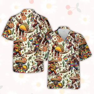Cinco Mayo Taco Hawaiian Shirt, Mexican Pinata Sombrero Sasquatch Button Up Shirt, Mexican Fiesta Shirt For Men Women