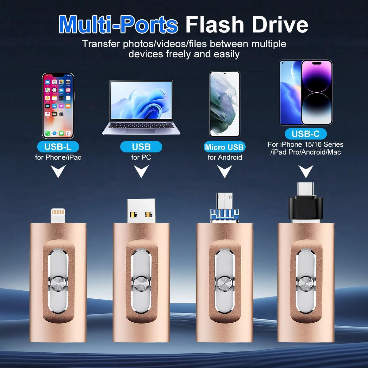 256 GB Ultra Fast USB 3.0 Flash Drive, Retractable, High-Speed Data Transfer Storage Device,OTG Flash Pen Drive with Free Type-C Adapter for iPhones/Android/PC and More Devices Photo Stick USB Memory Stick Storage for Photos and Videos Backup