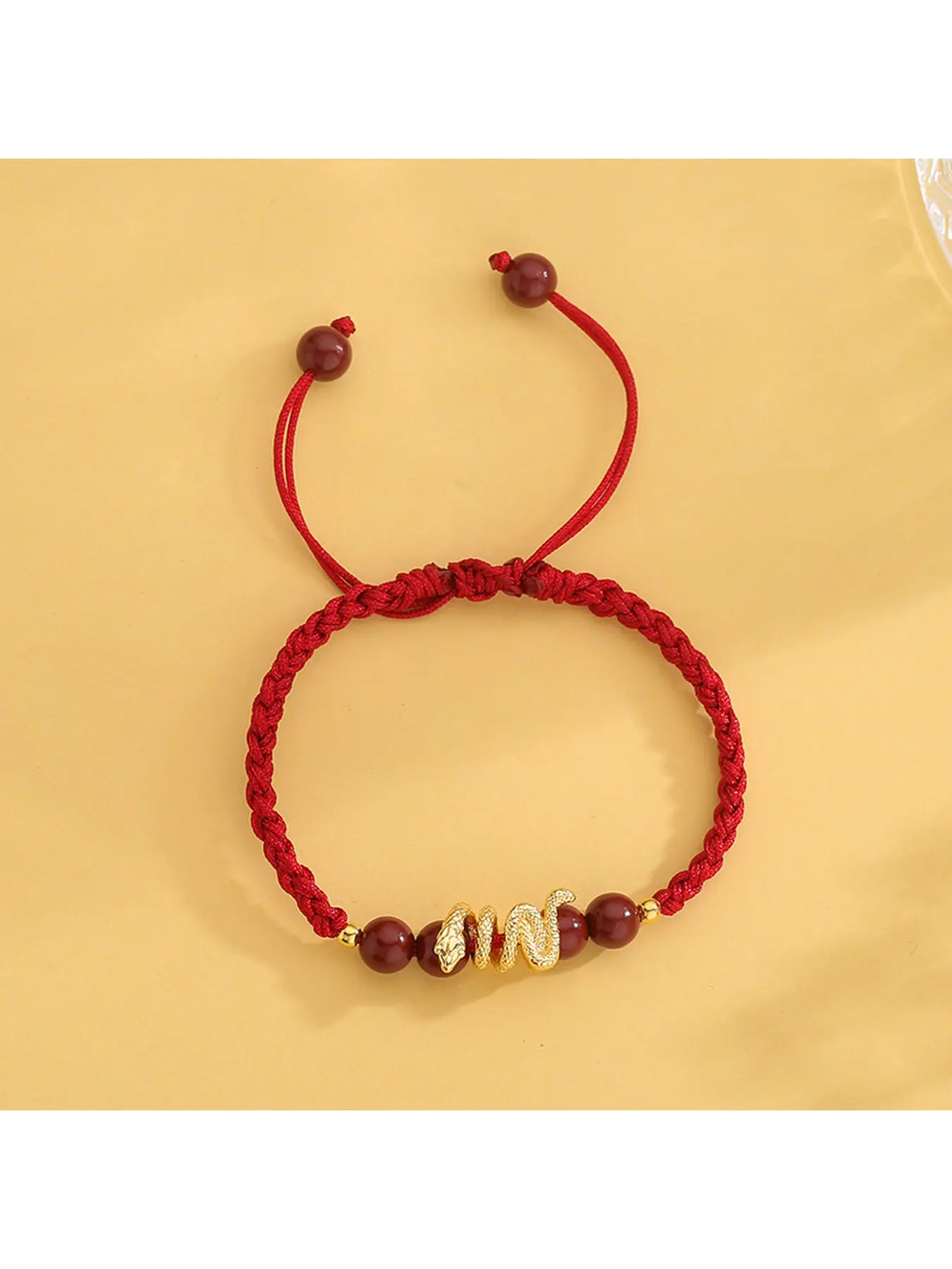 Handwoven Red Rope Snake Bracelet with Cinnabar Bead for Men Women Year of Snake 2024 Lucky Charm Couple Jewelry Charm Bracelets
