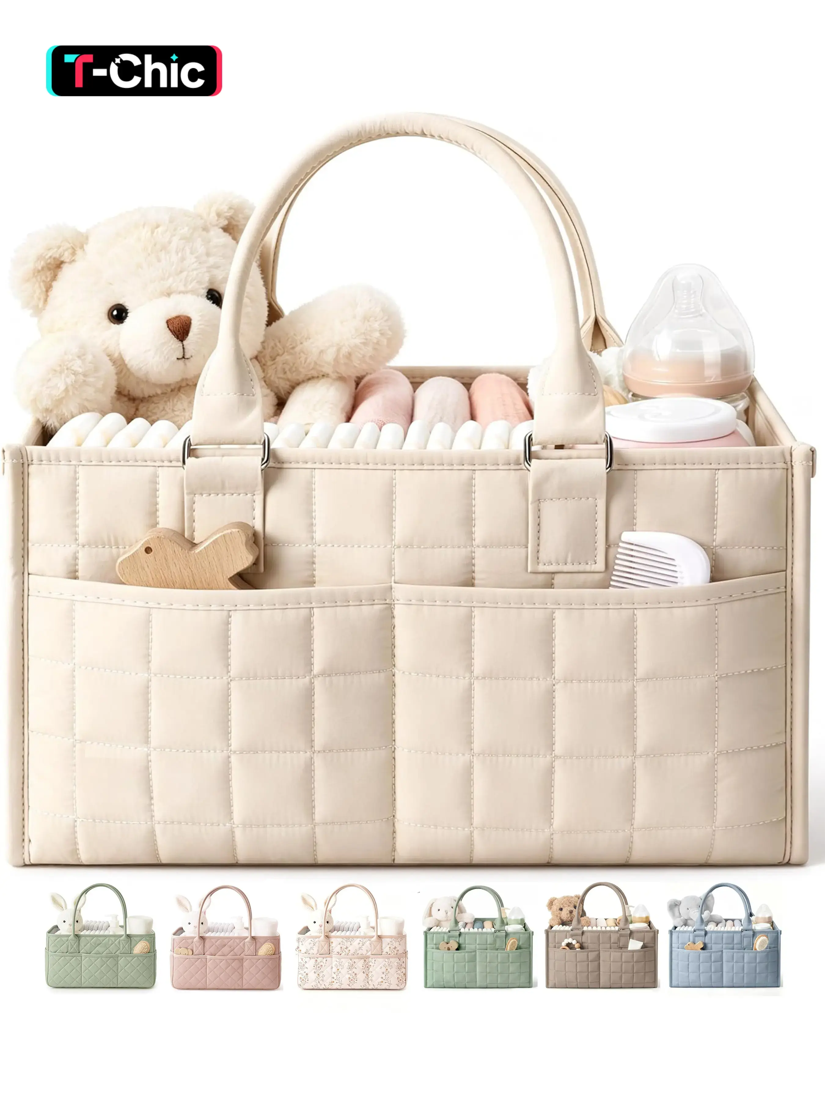 Baby Diaper Caddy Organizer, Diaper Bag Organizer, Portable Nursery Storage Basket with Handle for Newborn Boy or Girl, Baby Shower Gift, Registry Must-Have, Car Caddy Organizer