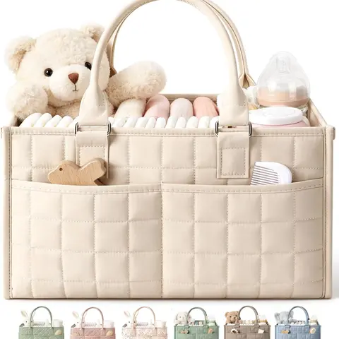 Baby Diaper Caddy Organizer, Diaper Bag Organizer, Portable Nursery Storage Basket with Handle for Newborn Boy or Girl, Baby Shower Gift, Registry Must-Have, Car Caddy Organizer