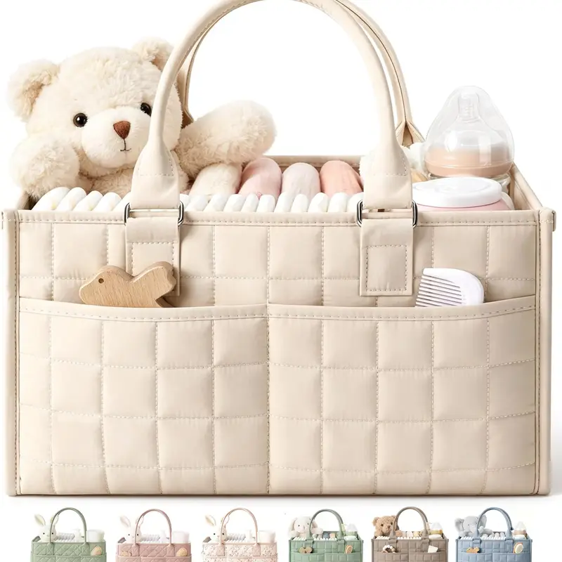 Baby Diaper Caddy Organizer, Diaper Bag Organizer, Portable Nursery Storage Basket with Handle for Newborn Boy or Girl, Baby Shower Gift, Registry Must-Have, Car Caddy Organizer