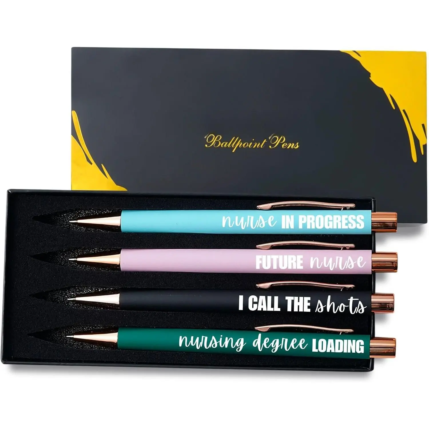 4-Piece Engraved Ballpoint Pen Set for Nursing Students - Personalized Gifts with Ballpoint Writing & Engraved Inscription for Graduation, Birthday