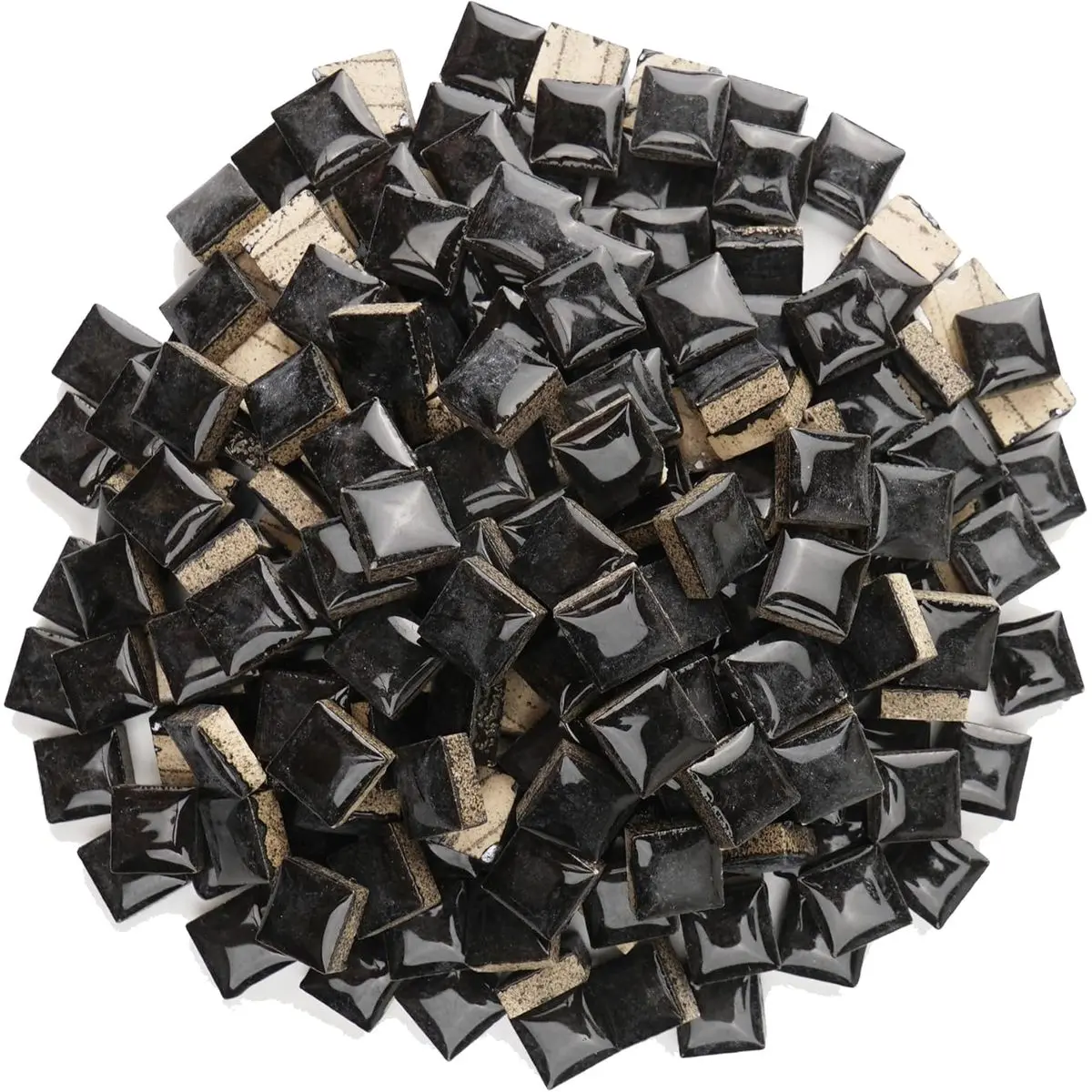 Black Square Mosaic Tiles, 600g/400 Pieces Glazed Ceramic Mosaic Tiles, 0.47in- Square Shapes Colorful Stained Glass Pieces, Art Crafts Supplies for Wall Table Decor DIY Home Projects