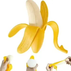 Banana Squeeze Stress Relief Toy, Stretchy Sensory Fidget Spinner for Kids & Adults, Fun Anxiety & ADHD Relief Toy, Easter Basket Stuffer, Birthday Party Favor, Classroom Reward Gift