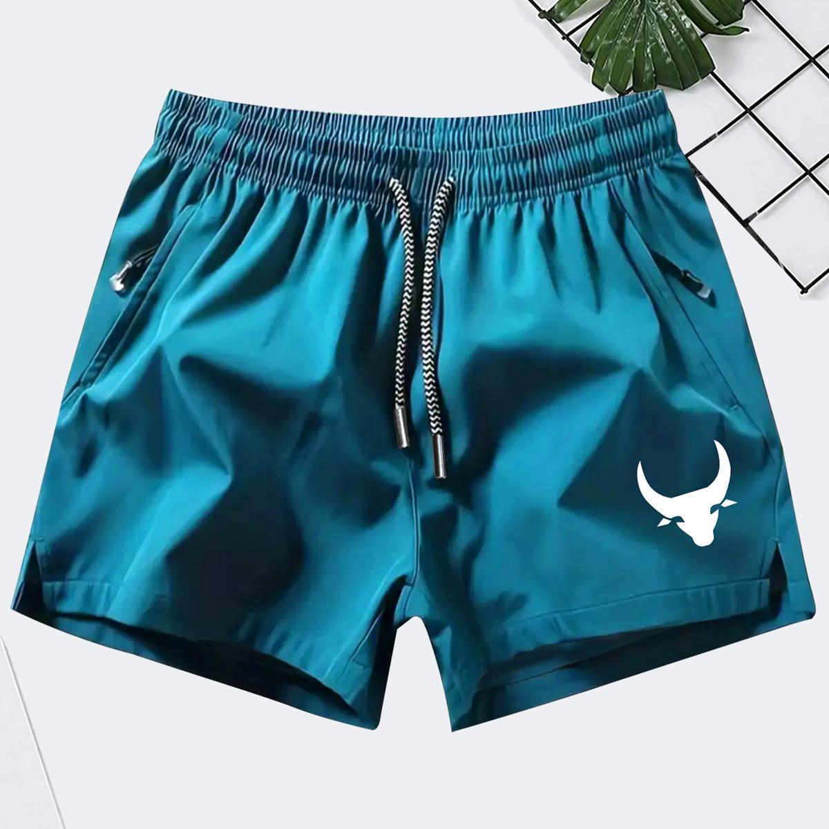 Men's two-piece sports shorts, summer casual quick-dry waistband drawstring breathable quick-dry, suitable for tennis and fitness training; animal print; men's shorts