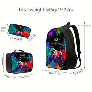 Large size boys' backpack, large size polyester 17inch three-piece casual school bag set