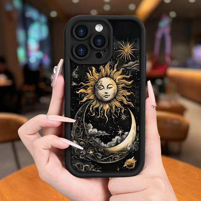 Phone Case: A Creatively Designed Black TPU High-bamboo Drop-proof Phone Case with a Sun and Moon Pattern, Suitable for iPhone 17 E Air Pro ProMax iPhone16 15 14 Plus 13 12 Mini 11 X XS XR. Ideal as a Gift for Your Girlfriend
