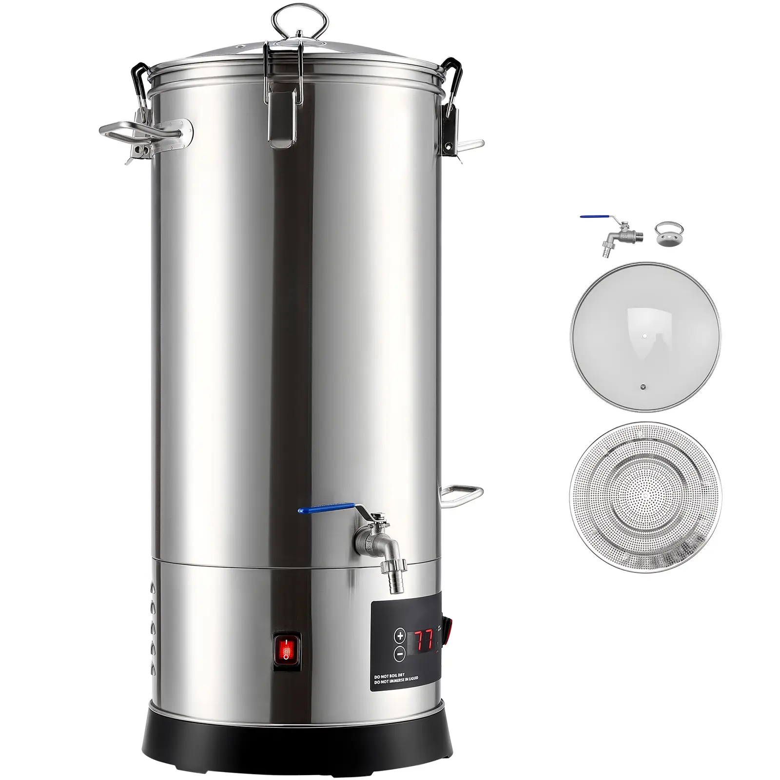 Beer Brewing Equipment, 8 Gal/30L 304 Stainless Steel Home Beer Brewer,1500W All-in-One Home Brewing Kit with Tall strainer, Integrated Inner Barrel & Reinforced Handle Coffee Glass
