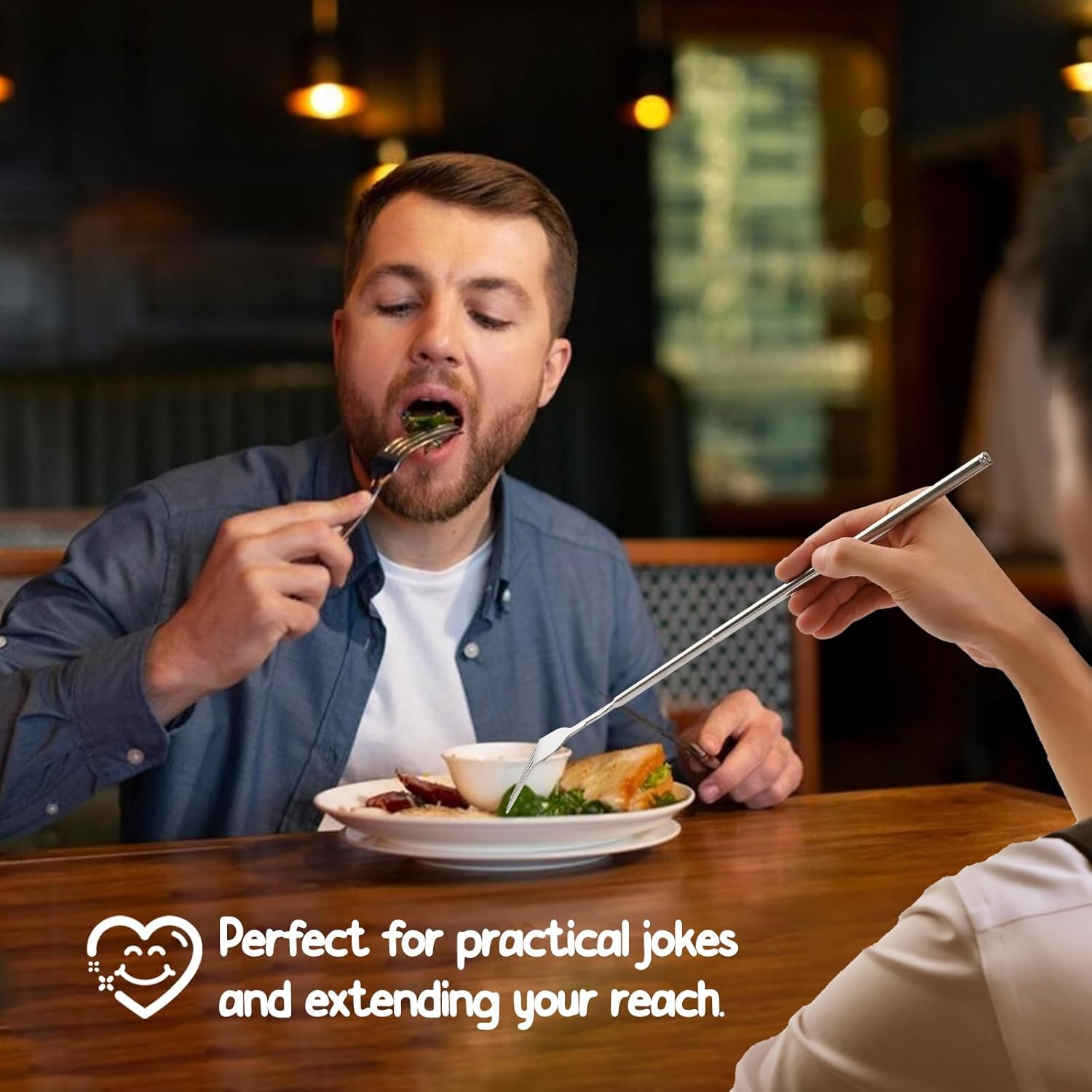 ?2 PCS?Extendable Fork for Jokes, Expandable Forks, Extended/Extending/Extend Extension from 8.7" to 25.4" Long, Stainless Steel Telescopic/Telescoping/Retractable Fork.