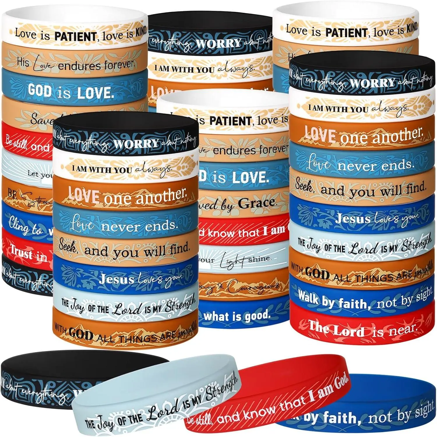 60 count  Verse Bracelets Bulk Scripture  Wristbands Inspirational Motivational Quote Rubber Wristbands Christian Scripture Bracelets for Women Men Church Gifts Favors
