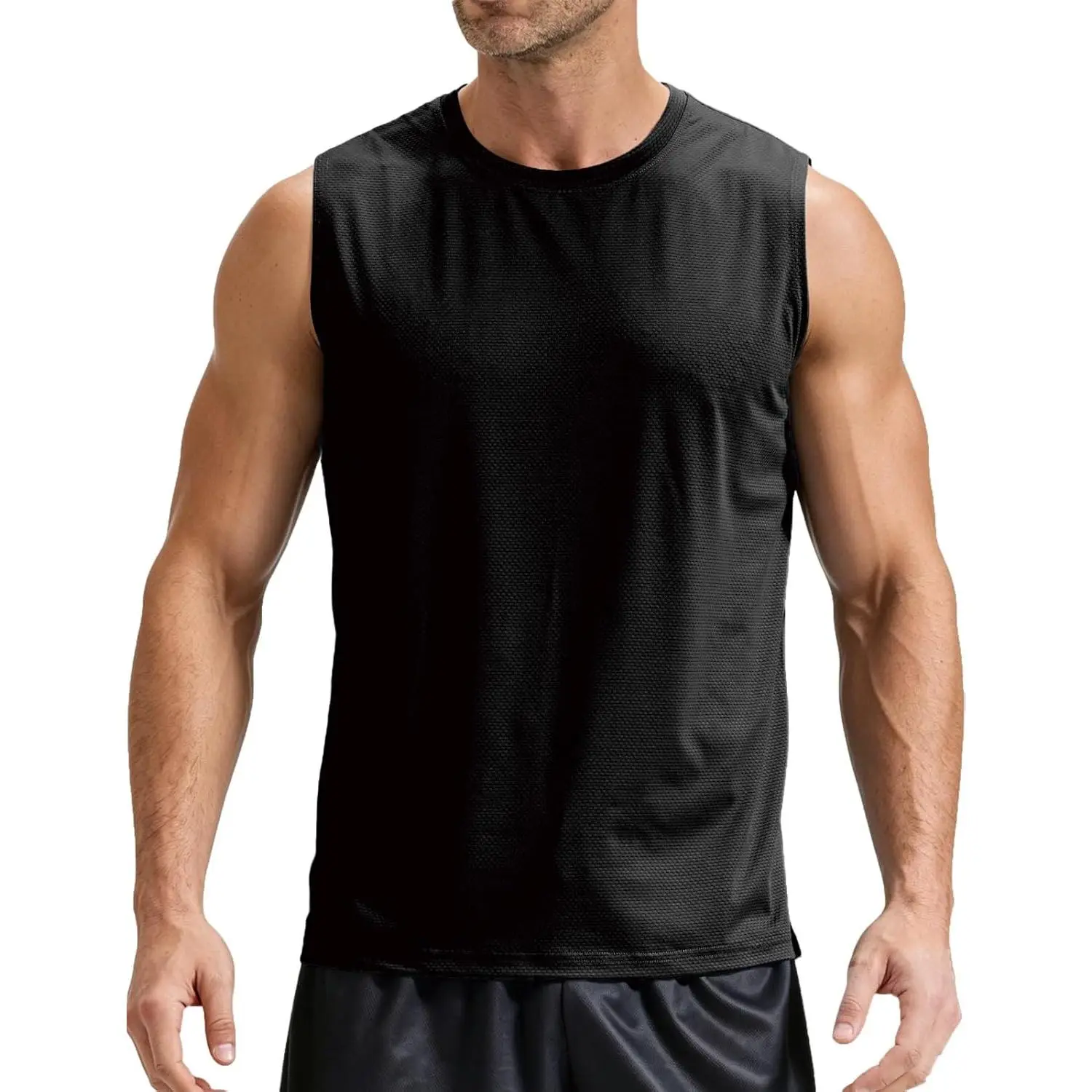 Men's Polyester Blend Soft Crew Stretchable UPF 50+ Sleeveless Swim Rash Guard Tank Top, UV Protection, Dry Fit, for Beach, Workout
