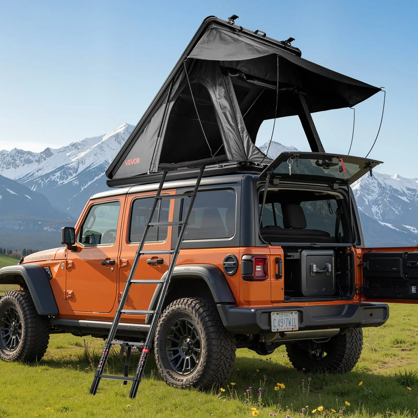 VEVOR Rooftop Tent Hard Shell, 2-3 Person Aluminum Roof Top Tent Hardshell with Tri-Color LED Light Thick Mattress, Waterproof Windproof Overland Camping Car Roof Rack Suitable for Jeep SUV Pickup